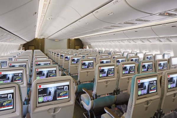 An interior photograph of the new Emirates Economy Cabin